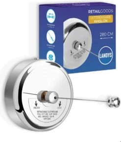 Landys Waslijn Uittrekbaar 2,8 M - Uittrekbare Waslijndraad Met Stalen Kern - Wasdraad - Drooglijn - Roldrooglijn Met RVS Afwerking
