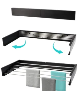 KROMS Wanddroogrek Zwart 100 Cm - MET BOORMAL - Droogrek Inklapbaar - Wasrek Hangend - Uitklapbaar - Muur - Ophangbaar - 6m Drooglengte