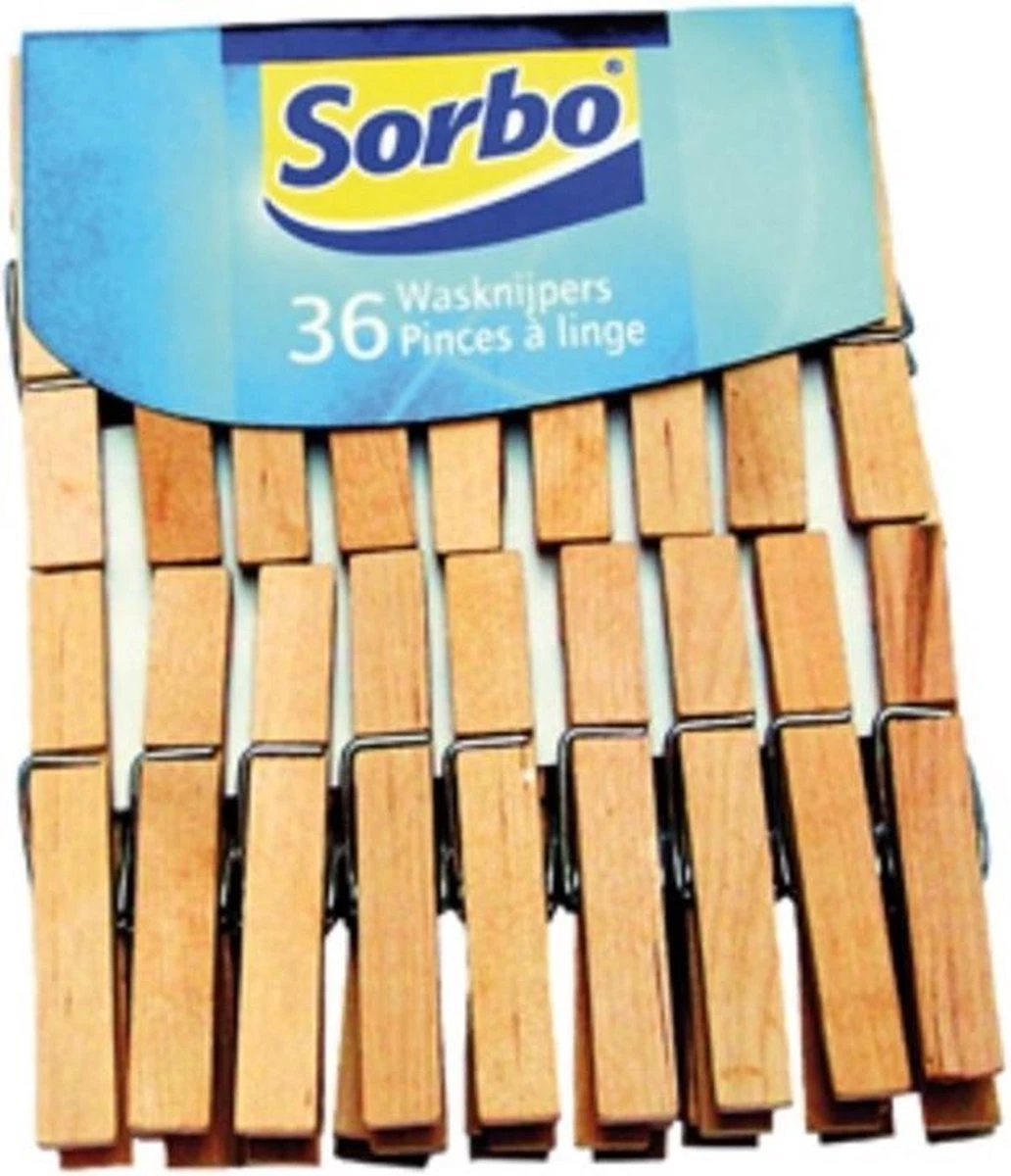 Sorbo Wasknijpers - Hout - 36 Stuks 1 Sorbo Wasknijpers - Hout - 36 Stuks