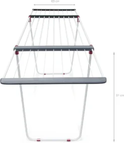 Relaxdays Droogrek Staal - Uitschuifbaar Wasrek - H X B X D: Ca. 91 X 63 X 199 Cm - Wit -Schoonmaakmiddelen 1044x1200 1