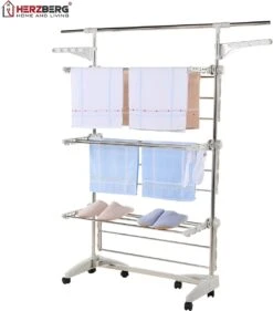 Herzberg HG-5015- Droogrek Multifunctioneel - Opvouwbaar - RVS - Wit - 88-145 Cm X 66 Cm X 156 Cm