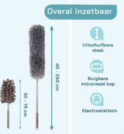 ForDig 7-Delige Plumeau Set - Duster Met Telescoopsteel Uitschuifbaar Tot 250 Cm - Inclusief Ragebol / Voegenborstel / Microvezel Doek / Chenille Borstel - Wasbaar - 360 Graden Draaibaar -Schoonmaakmiddelen 1113x1200 2