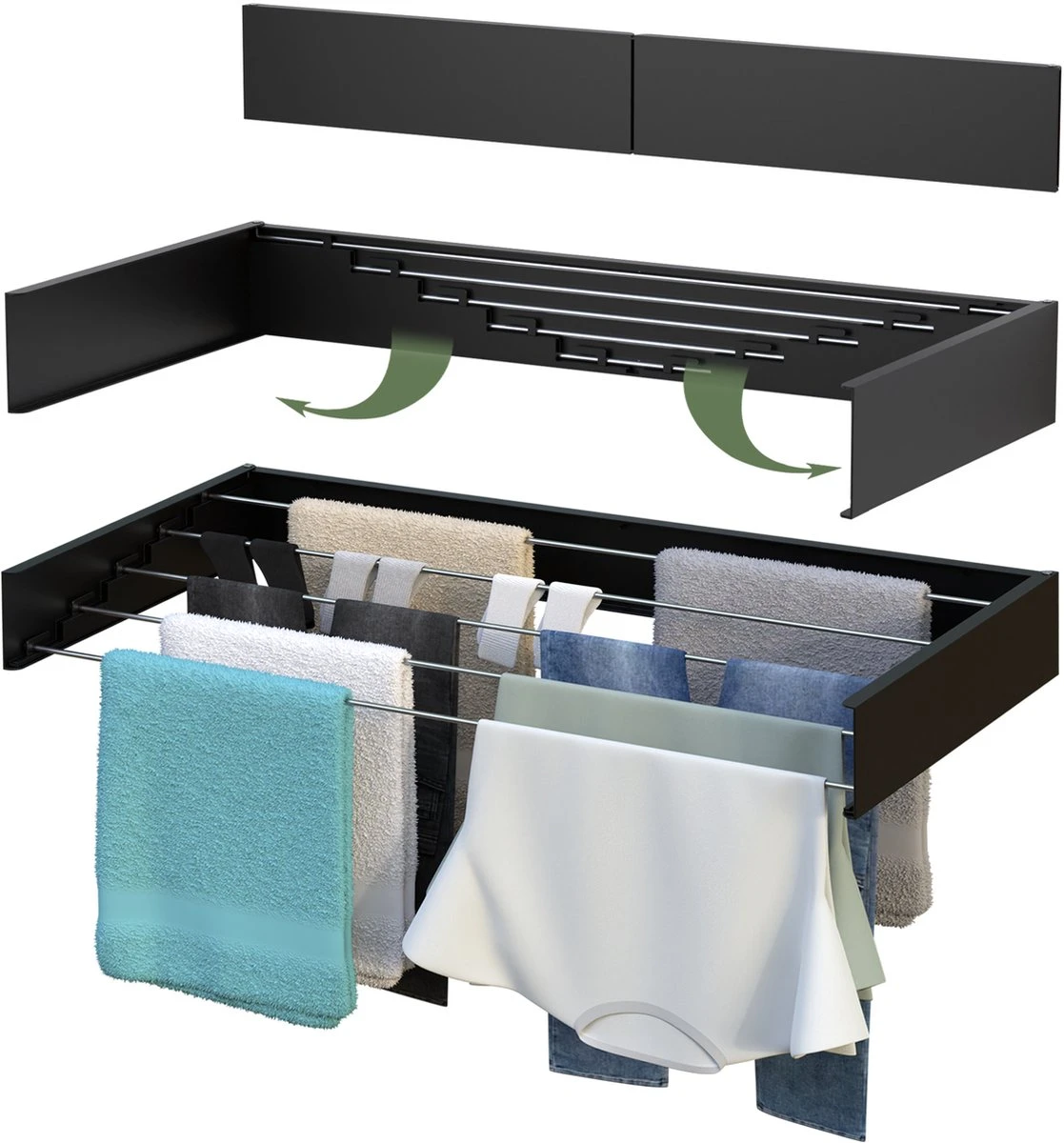 Noswo Droogrek Inklapbaar - Wanddroogrek - Wasrek Hangend - Uitklapbaar - Muur - Ophangbaar - 4m Drooglengte - Zwart 1 Noswo Droogrek Inklapbaar - Wanddroogrek - Wasrek Hangend - Uitklapbaar - Muur - Ophangbaar - 4m Drooglengte - Zwart