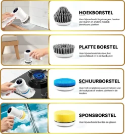 MostEssential Premium Elektrische Schoonmaakborstel 2023 Model – Elektrische Schrobber - Schrobborstel - Poetsmachine – Voor Badkamer Of Keuken - Inclusief 4 Borstelkoppen -Schoonmaakmiddelen 1117x1200 9