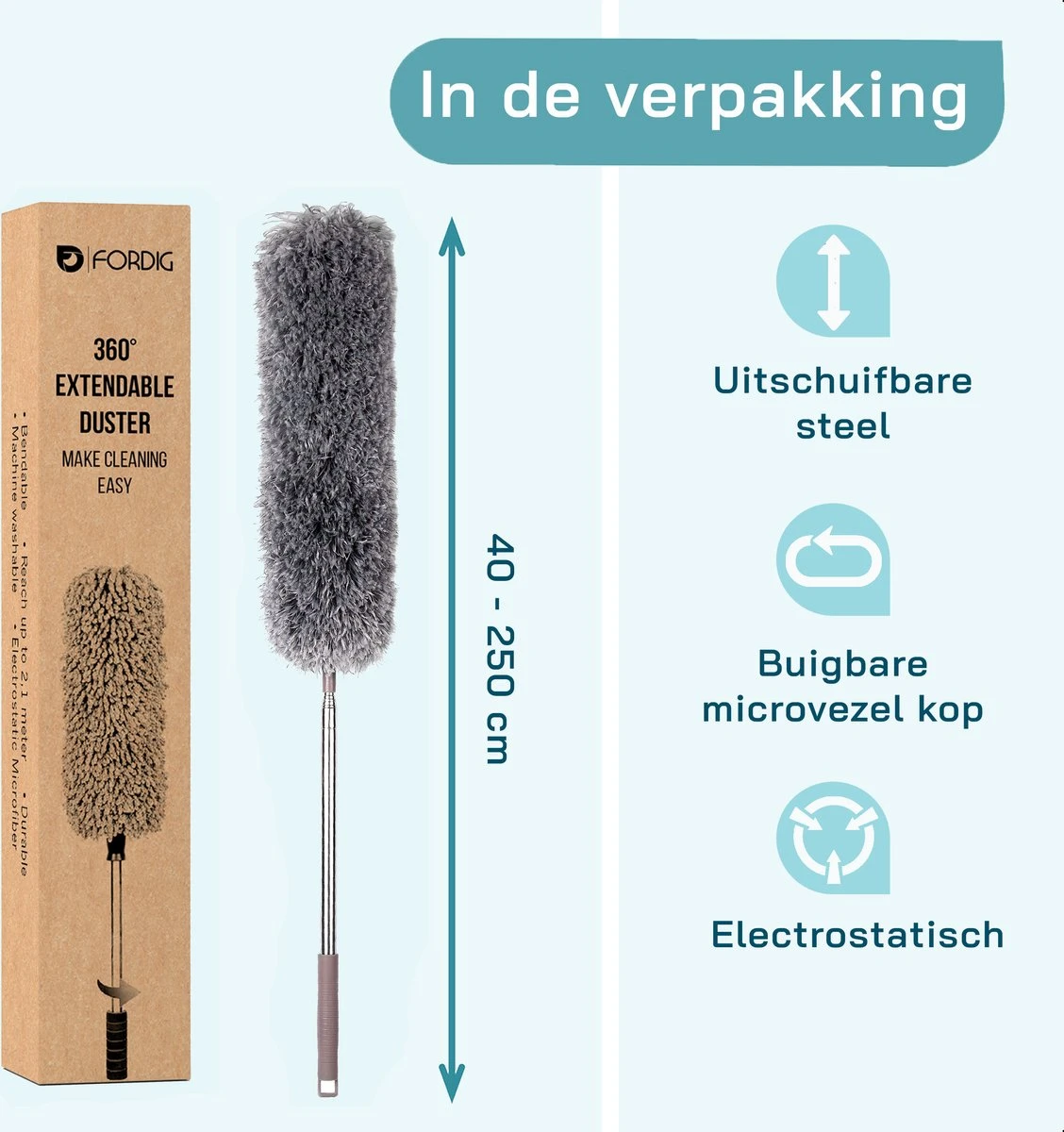 ForDig Telescopische Plumeau Microvezel - Duster Met Telescoopsteel Uitschuifbaar Tot 250 Cm - Wasbaar - 360 Graden Draaibaar 5 ForDig Telescopische Plumeau Microvezel - Duster Met Telescoopsteel Uitschuifbaar Tot 250 Cm - Wasbaar - 360 Graden Draaibaar - Afbeelding 5