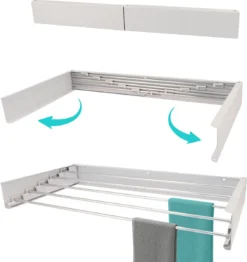 KROMS Wanddroogrek Wit 100 Cm - MET BOORMAL - Droogrek Inklapbaar - Wasrek Hangend - Uitklapbaar - Muur - Ophangbaar - 6m Drooglengte