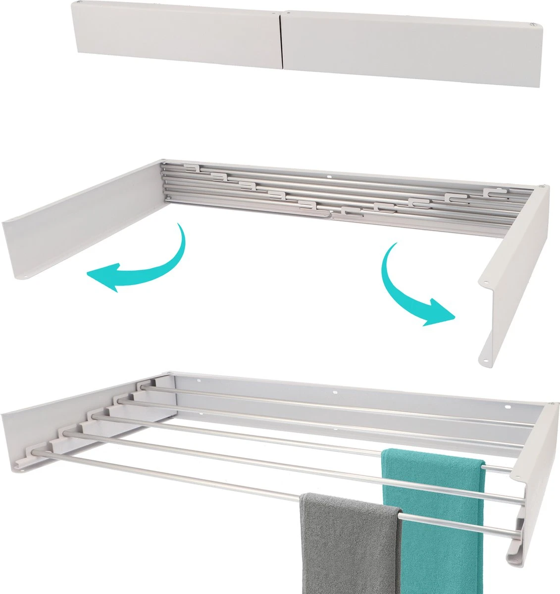 KROMS Wanddroogrek Wit 100 Cm - MET BOORMAL - Droogrek Inklapbaar - Wasrek Hangend - Uitklapbaar - Muur - Ophangbaar - 6m Drooglengte 1 KROMS Wanddroogrek Wit 100 Cm - MET BOORMAL - Droogrek Inklapbaar - Wasrek Hangend - Uitklapbaar - Muur - Ophangbaar - 6m Drooglengte