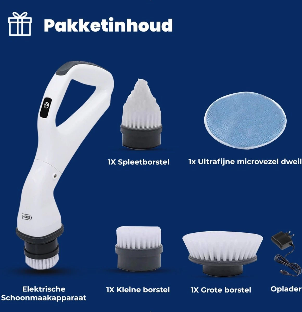 B-care Elektrische Schoonmaakborstel - 4 Opzetstukken - Wasborstel - Poetsmachine - Schrobborstel - Handborstel - Werkborstel - Schrobber - Boorborstel - Schoonmaakmiddelen - Reinigingsborstel 5 B-care Elektrische Schoonmaakborstel - 4 Opzetstukken - Wasborstel - Poetsmachine - Schrobborstel - Handborstel - Werkborstel - Schrobber - Boorborstel - Schoonmaakmiddelen - Reinigingsborstel - Afbeelding 5
