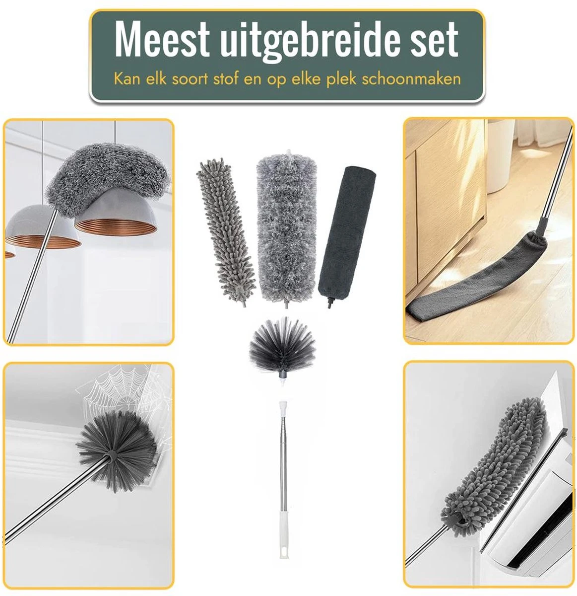 Livv Goods Telescopische Plumeau Set Met Telescoopsteel - 5 In 1 - Tot 250 Cm Uitschuifbaar - Duster - Stoffer 2 Livv Goods Telescopische Plumeau Set Met Telescoopsteel - 5 In 1 - Tot 250 Cm Uitschuifbaar - Duster - Stoffer - Afbeelding 2