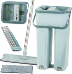 Handy Mop - Dweilsysteem - Vloerwisser - Emmer Met Wringer - Vlakke Dweil Met Een Emmer Met Een Tweekamerpers, Dweil, Emmer, Handy Mop - Dweilsysteem - Vloerwisser - Emmer Met Wringer -