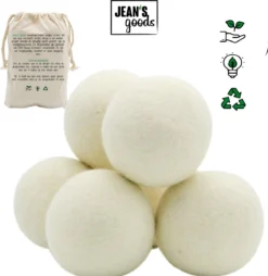 Jean's Goods Drogerballen - Droogballen - Wasdrogerballen - Wasdroger Ballen - Wasbol - Wasbollen - Wasballen - Energiebesparende Producten - Energiebesparend - Duurzaam Cadeau - RWS Wol - Zero Waste - Wasverzachter - Beige - 6 Stuks -Schoonmaakmiddelen 1167x1200