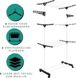 Niceey Droogtoren - 45m Drooglengte - Op Wieltjes - Wasrek - Droogrek Inklapbaar - Voor Alle Soorten Ruimtes - Verstelbaar - Wit 12 Niceey Droogtoren - 45m Drooglengte - Op Wieltjes - Wasrek - Droogrek Inklapbaar - Voor Alle Soorten Ruimtes - Verstelbaar - Wit -Schoonmaakmiddelen 1177x1200 3