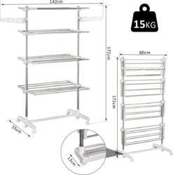 Droogrek - Wasrek - Wasdroogrek - Droogtoren - Waslijn Uittrekbaar - Verrijdbaar - Inklapbaar - 4 Niveaus - H172 Cm -Schoonmaakmiddelen 1187x1200 4