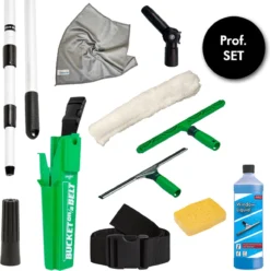 Unger All-IN-ONE Professionele Glasreinigingsset - Telescoopsteel 4m, Raamtrekker, Inwasser, Bucket+Riem, Glasdoek, Window Liquid. & Azella Spons