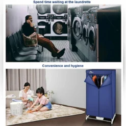 Uten - Draagbare Elektrische Wasdroger - Instorten Warme Luchtdroger - Dubbele Roestvrij Staal - 1000W - Grote Capaciteit 15 Kg - Met Timer 180 Min - 6 Versnellingen，stil - Multifunctioneel: Droger, Kast, Wasrek Blauw[Energieklasse A+++] -Schoonmaakmiddelen 1194x1200 3