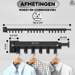 W&Z Droogrek Zonder Boren Inklapbaar Universeel Wasrek - Zwart -Schoonmaakmiddelen 1196x1200 4