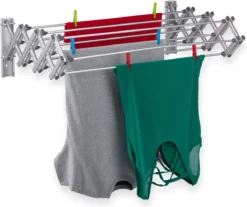 Relaxdays Wanddroogrek Inklapbaar - Droogrek Muur Uitschuifbaar - HBD: 27 X 95 X 60 Cm