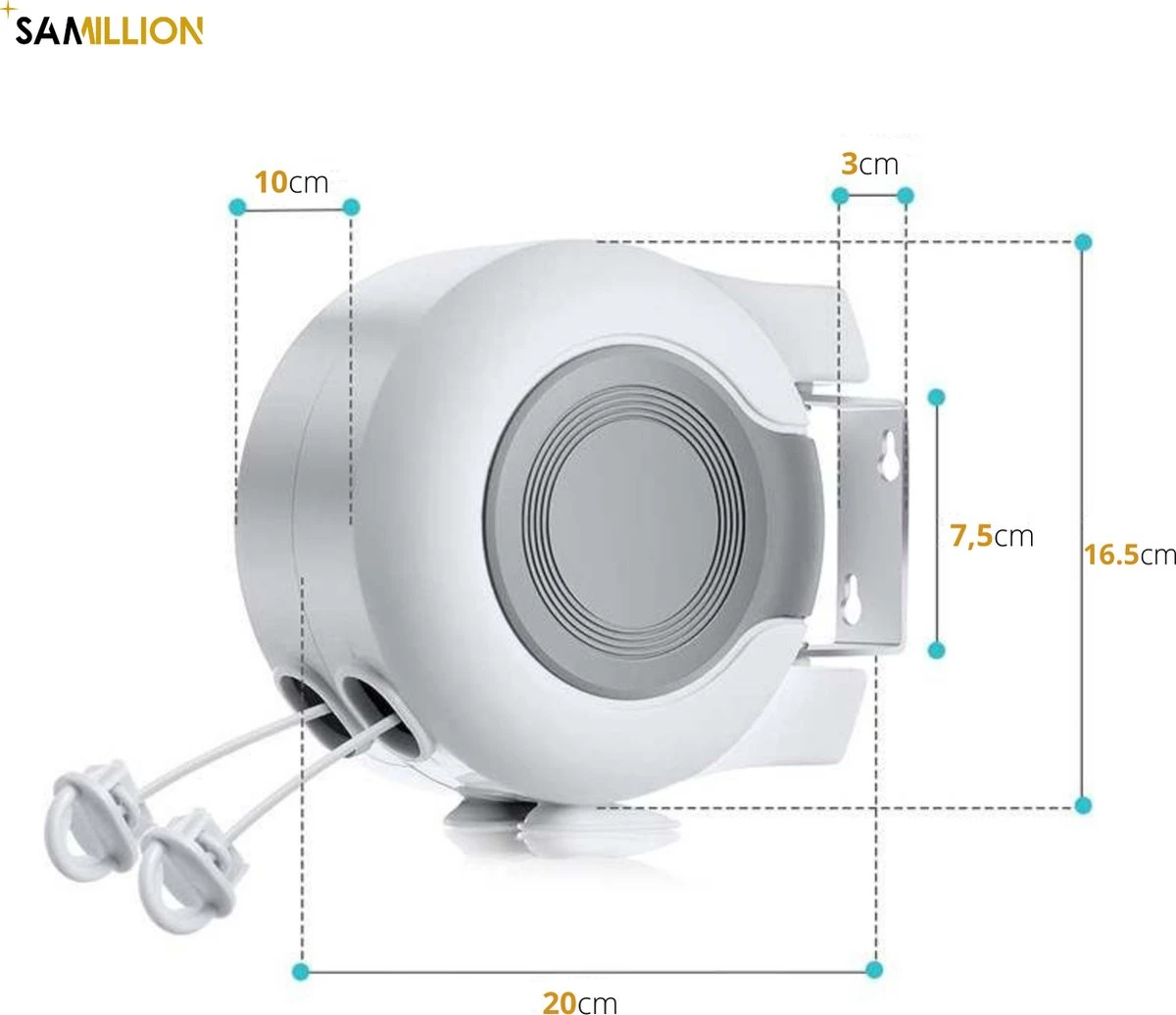 Samillion Duurzame Waslijn Uittrekbaar 2x13 Meter - Gratis Wasknijpers - Waslijndraad - Roldrooglijn - Drooglijn Oprolbaar - Automatische Waslijn - Wanddroogrek - Wanddroogrek - Droogrek 4 Samillion Duurzame Waslijn Uittrekbaar 2x13 Meter - Gratis Wasknijpers - Waslijndraad - Roldrooglijn - Drooglijn Oprolbaar - Automatische Waslijn - Wanddroogrek - Wanddroogrek - Droogrek - Afbeelding 4