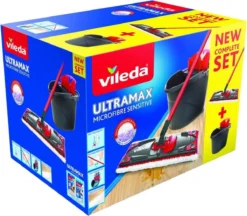 Vileda UltraMax Sensitive - Complete Set - Vlakke Microvezelmop + Emmer Met Pers - Voor Parket En Delicate Oppervlakken -Schoonmaakmiddelen 1200x1048