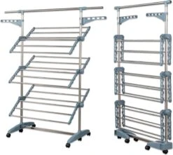 Herzberg HG-5015- Droogrek Multifunctioneel - Opvouwbaar - RVS - Wit - 88-145 Cm X 66 Cm X 156 Cm -Schoonmaakmiddelen 1200x1076