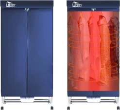 Uten - Draagbare Elektrische Wasdroger - Instorten Warme Luchtdroger - Dubbele Roestvrij Staal - 1000W - Grote Capaciteit 15 Kg - Met Timer 180 Min - 6 Versnellingen，stil - Multifunctioneel: Droger, Kast, Wasrek Blauw[Energieklasse A+++] -Schoonmaakmiddelen 1200x1097 7