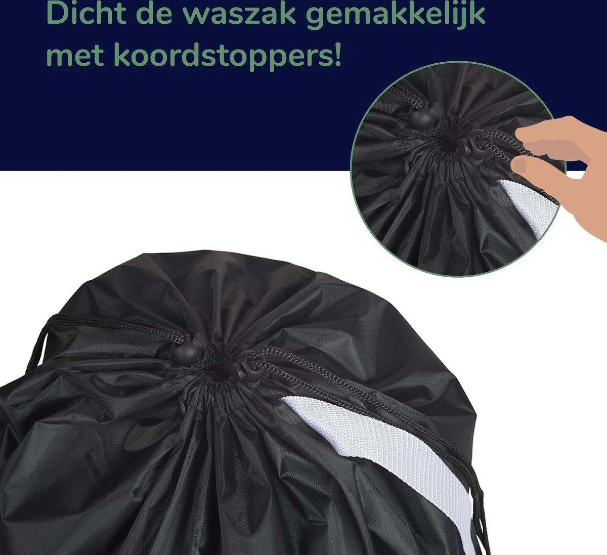 Wonair - Waszak Groot - 60x90cm - Zwart - Met Trekkoord En Draagband 2 Wonair - Waszak Groot - 60x90cm - Zwart - Met Trekkoord En Draagband - Afbeelding 2