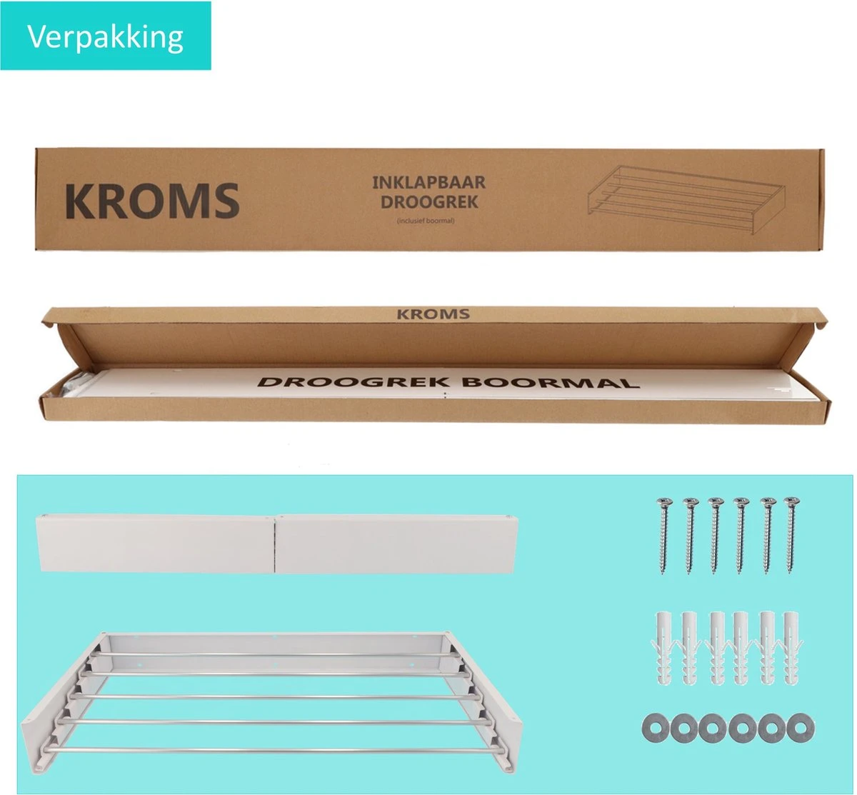 KROMS Wanddroogrek Wit 100 Cm - MET BOORMAL - Droogrek Inklapbaar - Wasrek Hangend - Uitklapbaar - Muur - Ophangbaar - 6m Drooglengte 7 KROMS Wanddroogrek Wit 100 Cm - MET BOORMAL - Droogrek Inklapbaar - Wasrek Hangend - Uitklapbaar - Muur - Ophangbaar - 6m Drooglengte - Afbeelding 7