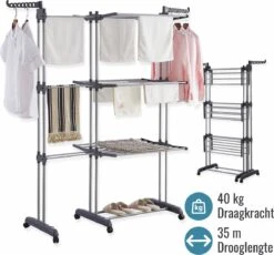 Mmoods Wasrek Inklapbaar - Droogtoren 4 Verdiepingen Met Wieltjes - Droogrek 35m Grijs
