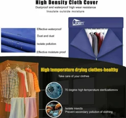 Uten - Draagbare Elektrische Wasdroger - Instorten Warme Luchtdroger - Dubbele Roestvrij Staal - 1000W - Grote Capaciteit 15 Kg - Met Timer 180 Min - 6 Versnellingen，stil - Multifunctioneel: Droger, Kast, Wasrek Blauw[Energieklasse A+++] -Schoonmaakmiddelen 1200x1123 7