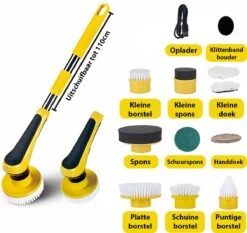 Merkloos Kibani Accu Schrobmachine 3.7V - Spin Scrubber - Elektrische Schrobber - Schrobborstel - Boenmachine - Polijstmachine - Luiwagen - Schrobber Met Steel - Poetsmachine Met 10 Opzetstukken - Multifunctionele Schrobborstel - Elektrische Dweil