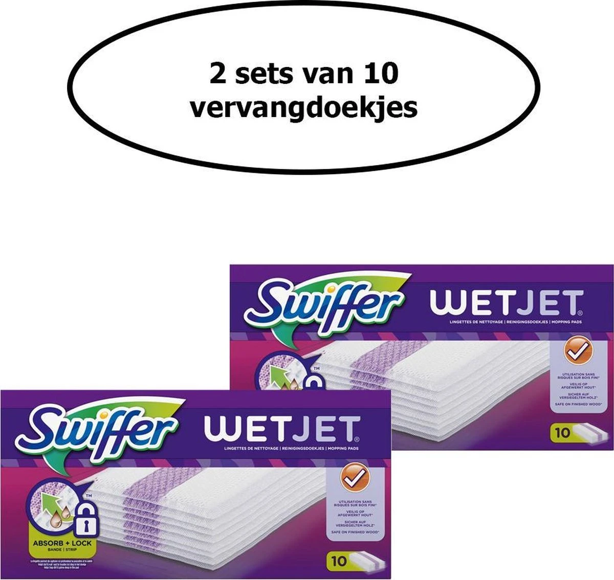 Swiffer WetJet Dweilsysteem Reinigingsdoekjes - Voordeelverpakking 2 X 10 Navullingen 1 Swiffer WetJet Dweilsysteem Reinigingsdoekjes - Voordeelverpakking 2 X 10 Navullingen