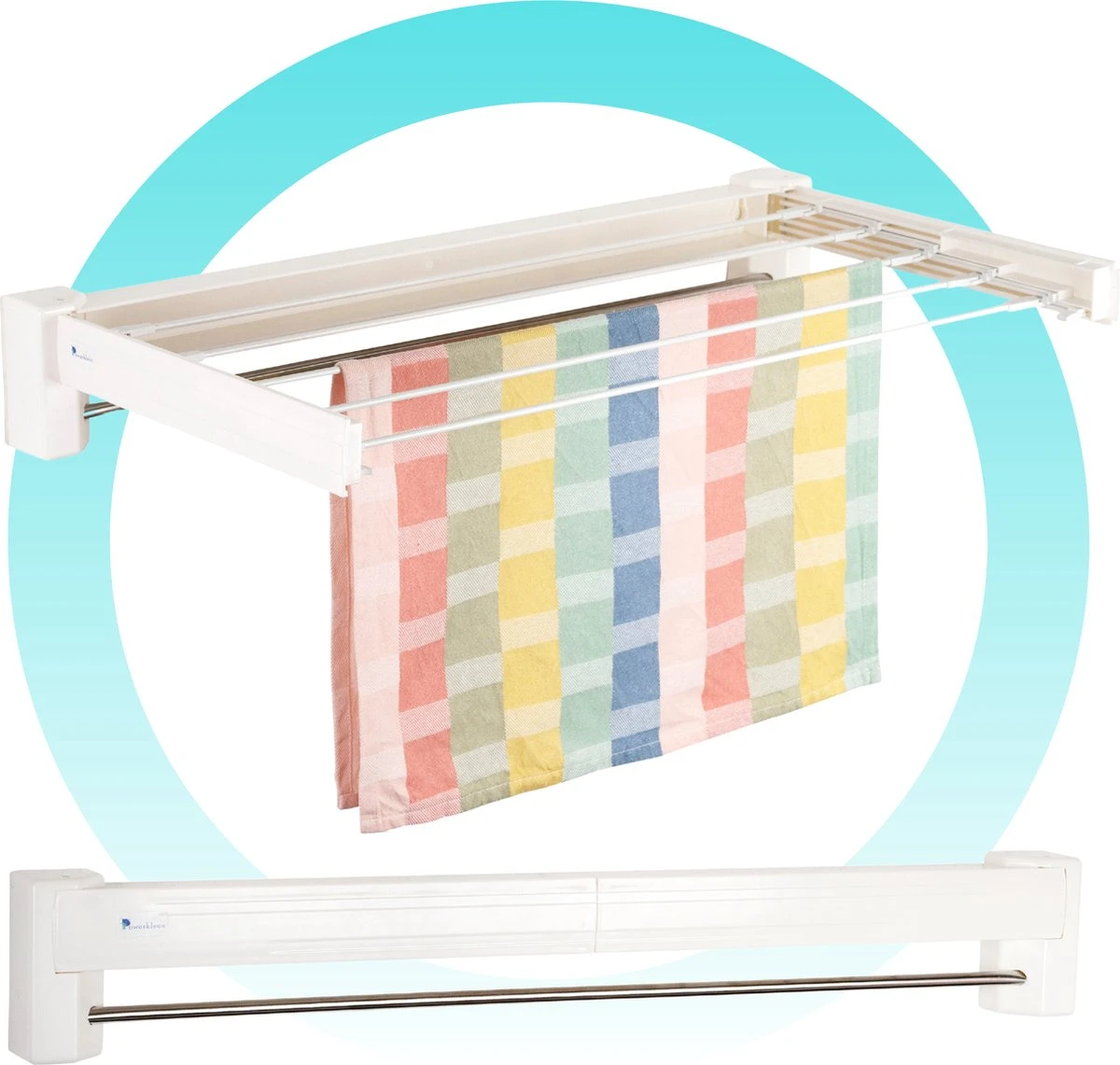 Powarkleen - Wanddroogrek - Ophangbaar - Inklapbaar 1 Powarkleen - Wanddroogrek - Ophangbaar - Inklapbaar