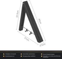 Milano Luxurious Inklapbaar Droogrek – Wasrek Hangend – Wasrek Inklapbaar – Wandmontage Kledingrek – Stevige Kledinghaak Inklapbaar – Wanddroogrek – Inklapbaar Droogrek – Zwart – 40.5 X 33 X 31 Cm -Schoonmaakmiddelen 1200x1145 2