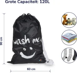 Wonair - Waszak Groot - 60x90cm - Zwart - Met Trekkoord En Draagband 15 Wonair - Waszak Groot - 60x90cm - Zwart - Met Trekkoord En Draagband -Schoonmaakmiddelen 1200x1147