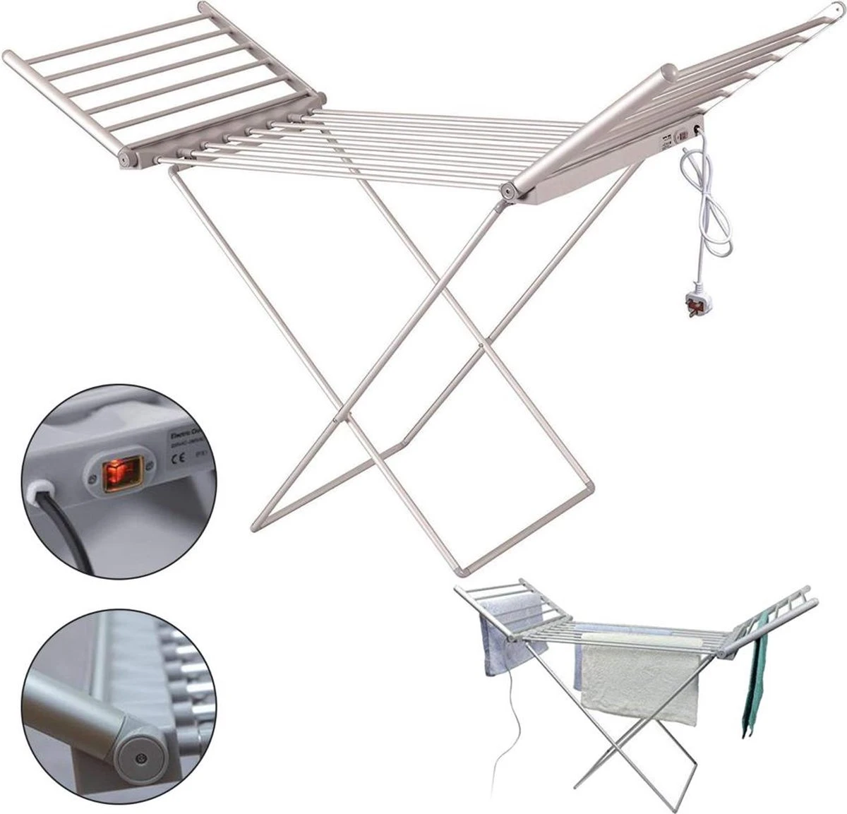 Ce.Goods Elektrisch Droogrek - Verwarmd Wasrek - Droogrek Elektrisch - Inklapbaar Droogrek - Snel Drogend Wasrek 1 Ce.Goods Elektrisch Droogrek - Verwarmd Wasrek - Droogrek Elektrisch - Inklapbaar Droogrek - Snel Drogend Wasrek