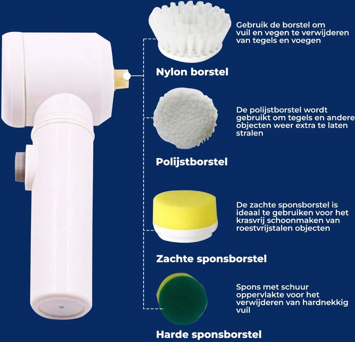 B-care Magic Brush - Elektrische Multifunctionele Schoonmaakborstel - 7 Opzetstukken - Wasborstel - Poetsmachine - Schrobborstel - Handborstel - Werkborstel - Schrobber - Boorborstel - Reinigingsborstel 6 B-care Magic Brush - Elektrische Multifunctionele Schoonmaakborstel - 7 Opzetstukken - Wasborstel - Poetsmachine - Schrobborstel - Handborstel - Werkborstel - Schrobber - Boorborstel - Reinigingsborstel - Afbeelding 6