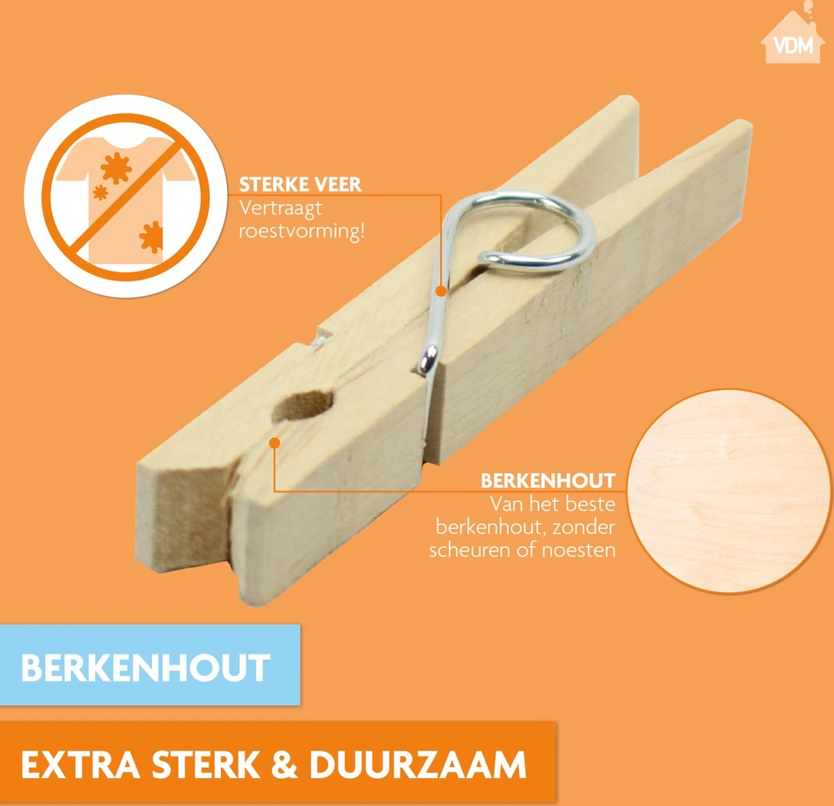 LaundrySpecialist® Houten Wasknijpers (84mm) - 36 Stuks 4 LaundrySpecialist® Houten Wasknijpers (84mm) - 36 Stuks - Afbeelding 4