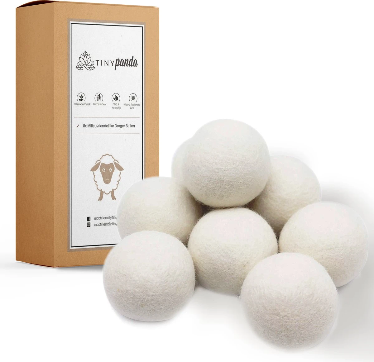 Merkloos Droger Ballen XL 8 Stuks – Zero Waste Dryer Balls - Duurzaam – Wasverzachter – Herbruikbare Drogerballen – Droogt De Was Sneller – Tiny Panda 1 Merkloos Droger Ballen XL 8 Stuks – Zero Waste Dryer Balls - Duurzaam – Wasverzachter – Herbruikbare Drogerballen – Droogt De Was Sneller – Tiny Panda