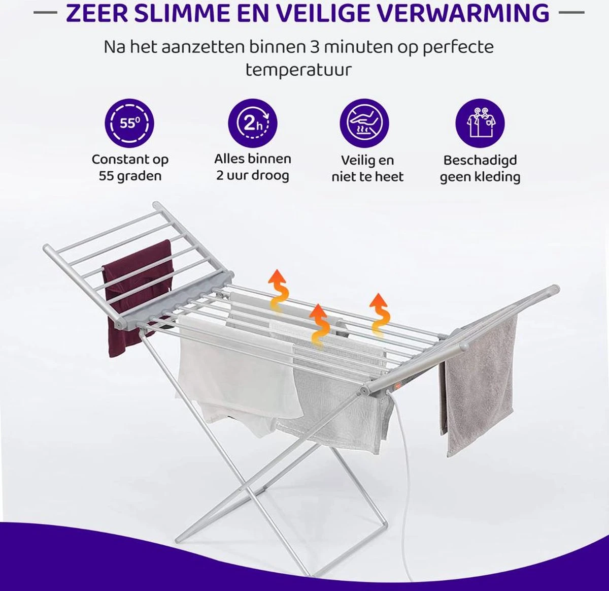 Ce.Goods Elektrisch Droogrek - Verwarmd Wasrek - Droogrek Elektrisch - Inklapbaar Droogrek - Snel Drogend Wasrek 5 Ce.Goods Elektrisch Droogrek - Verwarmd Wasrek - Droogrek Elektrisch - Inklapbaar Droogrek - Snel Drogend Wasrek - Afbeelding 5