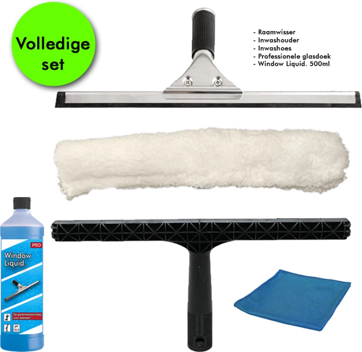 Professionele Glazenwassers -Zeemset- 45 Cm Rvs Raamtrekker Met Inwashouder Met Hoes | Gratis Window Liquid 500ml. 1 Professionele Glazenwassers -Zeemset- 45 Cm Rvs Raamtrekker Met Inwashouder Met Hoes | Gratis Window Liquid 500ml.
