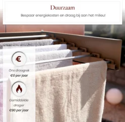 Homestic© Inklapbaar Droogrek - 6m Drooglengte - Universeel Wasrek Voor In De Badkamer/Tuin/Slaapkamer/Balkon - Aluminium - Cappuccino -Schoonmaakmiddelen 1200x1169 9