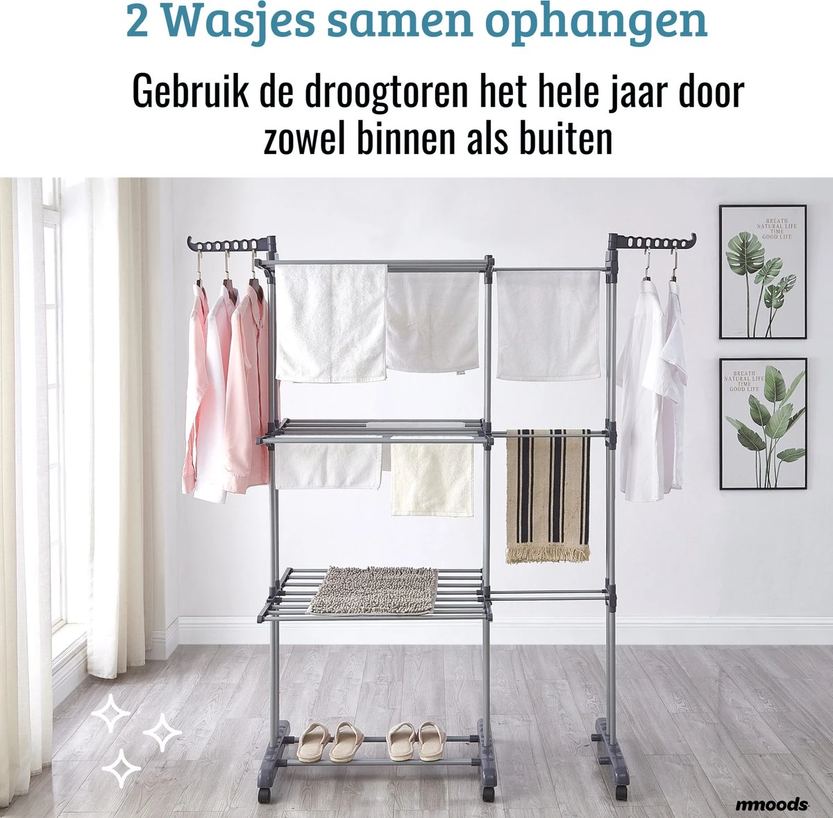 Mmoods Wasrek Inklapbaar - Droogtoren 4 Verdiepingen Met Wieltjes - Droogrek 35m Grijs 4 Mmoods Wasrek Inklapbaar - Droogtoren 4 Verdiepingen Met Wieltjes - Droogrek 35m Grijs - Afbeelding 4