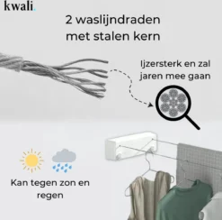 Kwali.® Waslijn Uittrekbaar - Waslijndraad Met Stalen Kern - Wasdraad - Wasrek Alternatief - Roldrooglijn - Uittrekbare Waslijn - 8,8 M Drooglengte -Schoonmaakmiddelen 1200x1184 14