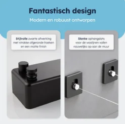 ENISTO® Waslijn - Uittrekbare Waslijn - Alternatief Droogrek - Waslijndraad Uittrekbaar - Roldrooglijn - Wasdraad - Ruimtebesparend - Zwart - Dubbele Lijn - 8,4 Meter (2 X 4,2 Meter) - Met Of Zonder Boren -Schoonmaakmiddelen 1200x1192 14