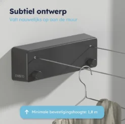 ENISTO® Waslijn - Uittrekbare Waslijn - Alternatief Droogrek - Waslijndraad Uittrekbaar - Roldrooglijn - Wasdraad - Ruimtebesparend - Zwart - Dubbele Lijn - 8,4 Meter (2 X 4,2 Meter) - Met Of Zonder Boren -Schoonmaakmiddelen 1200x1192 15