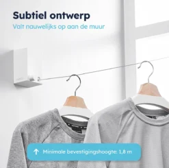 ENISTO® Waslijn - Uittrekbare Waslijn - Alternatief Droogrek - Waslijndraad Uittrekbaar - Roldrooglijn - Wasdraad - Ruimtebesparend - Wit - Enkele Lijn - 4,2 Meter - Met Of Zonder Boren -Schoonmaakmiddelen 1200x1192 18