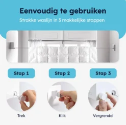 ENISTO® Waslijn - Uittrekbare Waslijn - Alternatief Droogrek - Waslijndraad Uittrekbaar - Roldrooglijn - Wasdraad - Ruimtebesparend - Wit - Enkele Lijn - 4,2 Meter - Met Of Zonder Boren -Schoonmaakmiddelen 1200x1192 24