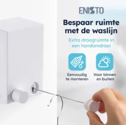 ENISTO® Waslijn - Uittrekbare Waslijn - Alternatief Droogrek - Waslijndraad Uittrekbaar - Roldrooglijn - Wasdraad - Ruimtebesparend - Wit - Enkele Lijn - 4,2 Meter - Met Of Zonder Boren -Schoonmaakmiddelen 1200x1192 25