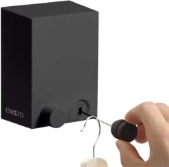 ENISTO® Waslijn - Uittrekbare Waslijn - Alternatief Droogrek - Waslijndraad Uittrekbaar - Roldrooglijn - Wasdraad - Ruimtebesparend - Zwart - Enkele Lijn - 4,2 Meter - Met Of Zonder Boren