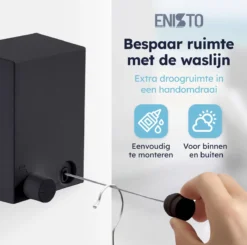 ENISTO® Waslijn - Uittrekbare Waslijn - Alternatief Droogrek - Waslijndraad Uittrekbaar - Roldrooglijn - Wasdraad - Ruimtebesparend - Zwart - Enkele Lijn - 4,2 Meter - Met Of Zonder Boren -Schoonmaakmiddelen 1200x1192 43